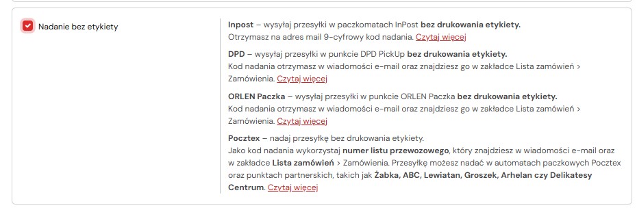 Nadanie bez etykiety w Pocztex- instrukcja